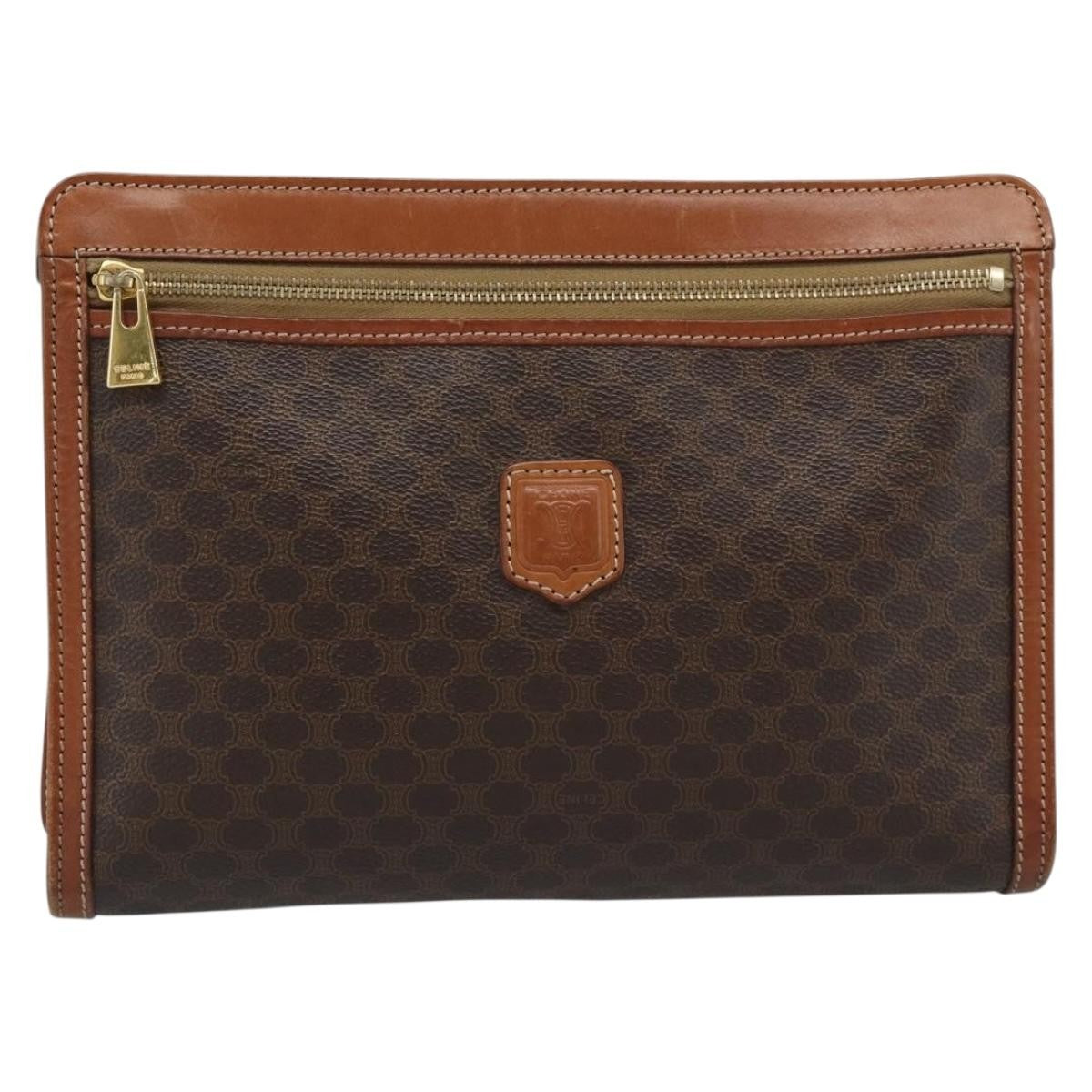 Celine Macadam Pochette Canvas, Brown, Canvas, Clutch