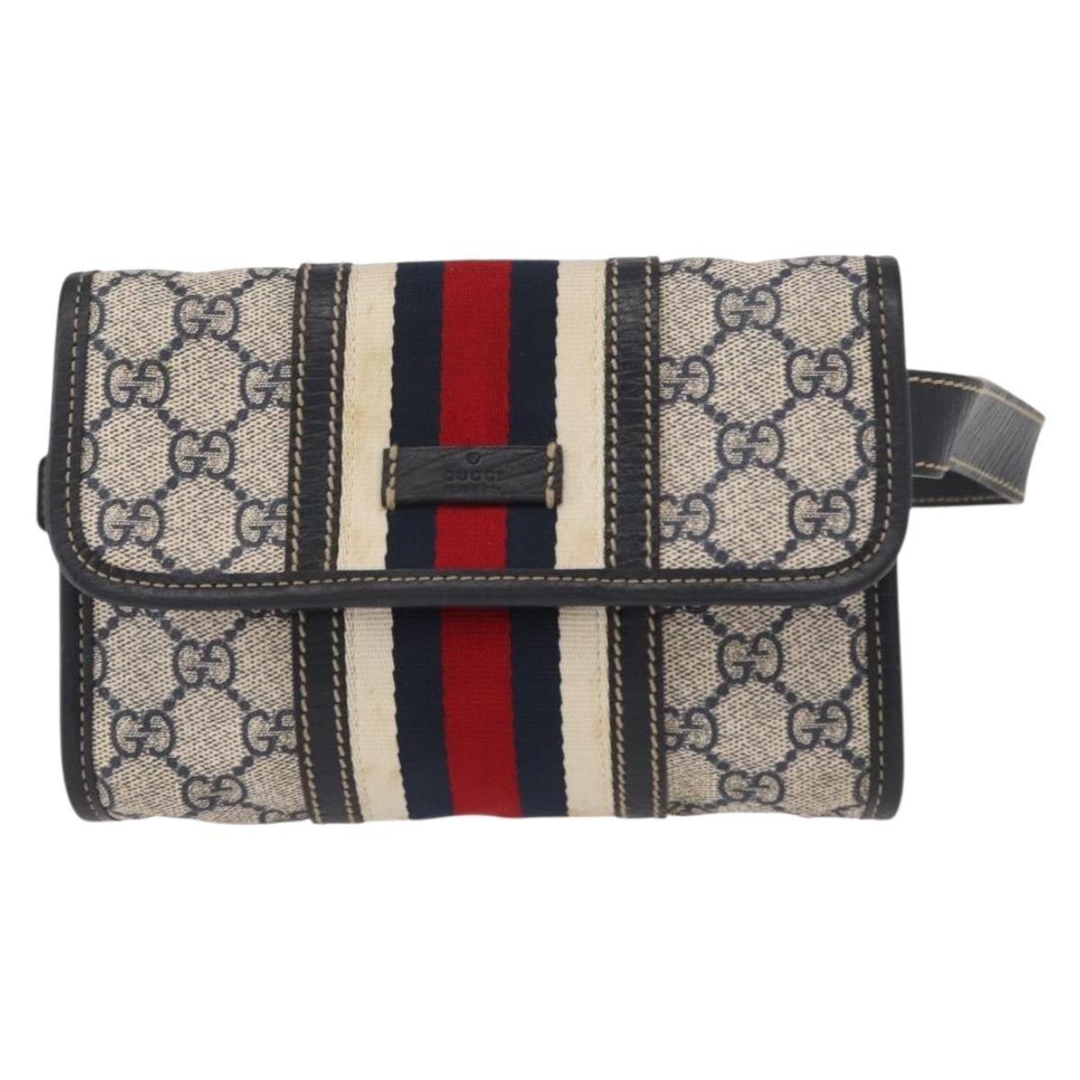 Gucci Vintage Web Belt Bag GG Coated Canvas, NAVY, PVC, Clutche & pouche