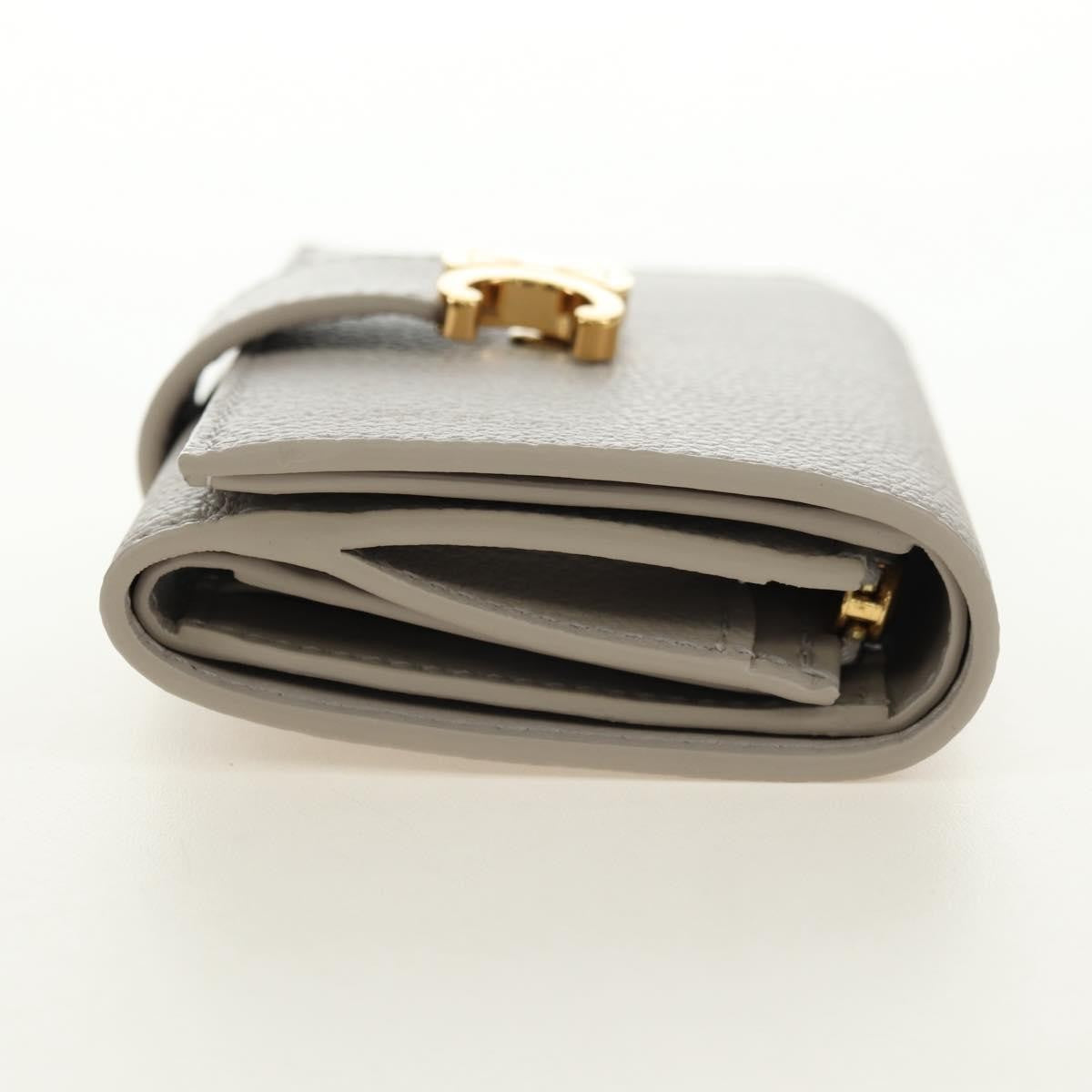 Celine Triomphe Trifold Wallet Leather, Beige, Leather, Wallet