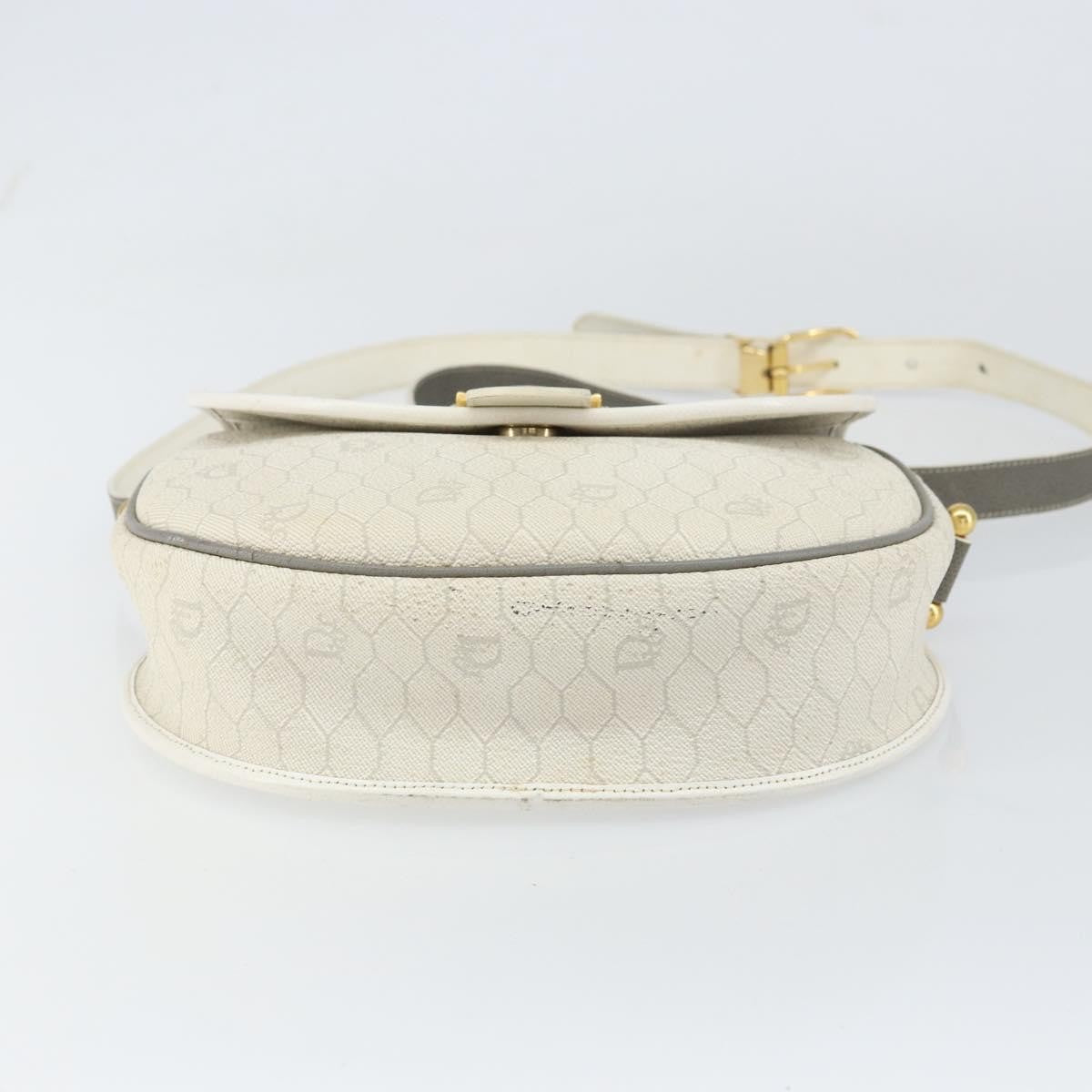 Christian Dior Vintage Honeycomb Flap Crossbody Bag Canvas and Leather, WHITE, CANVAS, Shoulder bag