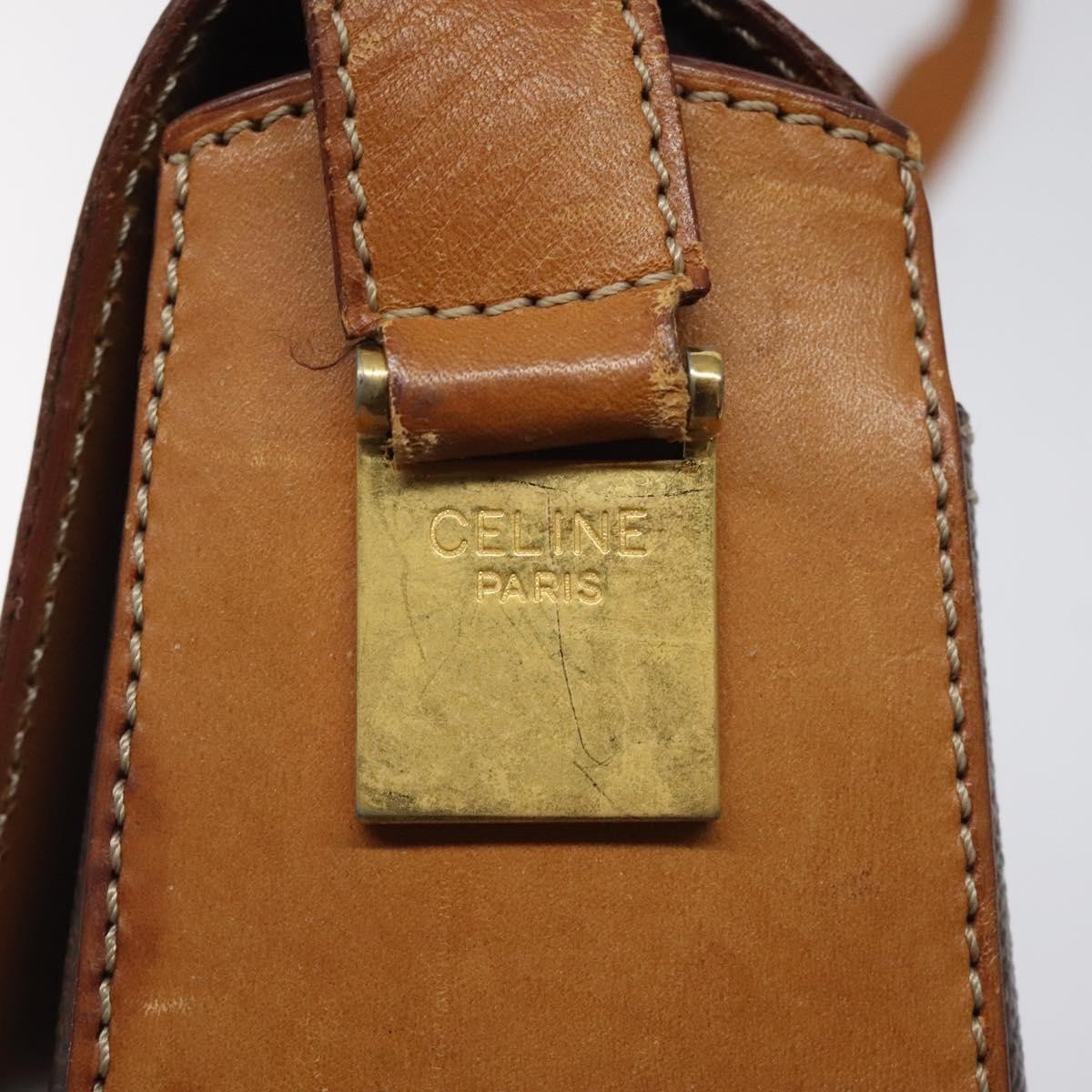 Celine Vintage Convertible Macadam Turnlock Shoulder Bag Canvas and Leather, BROWN, CANVAS, Shoulder bag