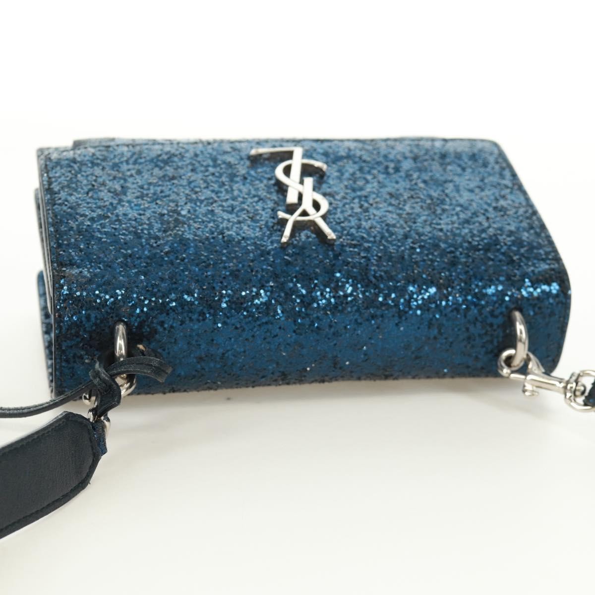 Saint Laurent Sunset Satchel Glitter, BLUE, LEATHER, Shoulder bag