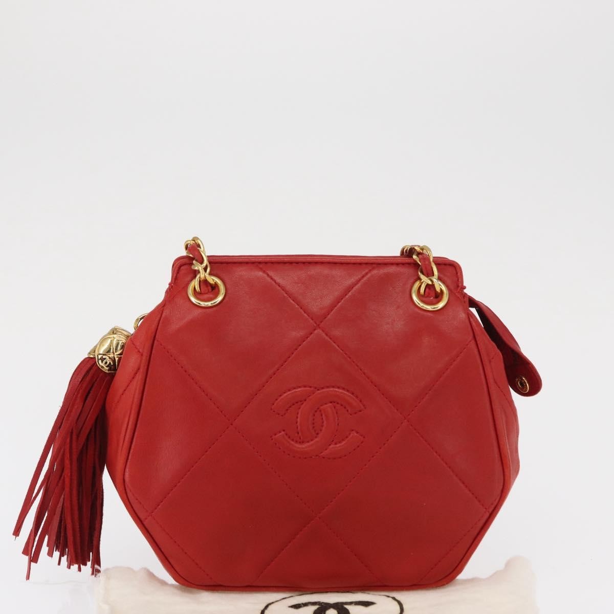 Chanel Vintage Diamond CC Tassel Shoulder Bag Quilted Leather, RED, LEATHER, Shoulder bag