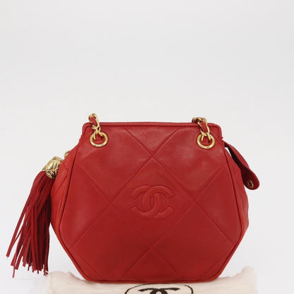 Chanel Vintage Diamond CC Tassel Shoulder Bag Quilted Leather, RED, LEATHER, Shoulder bag