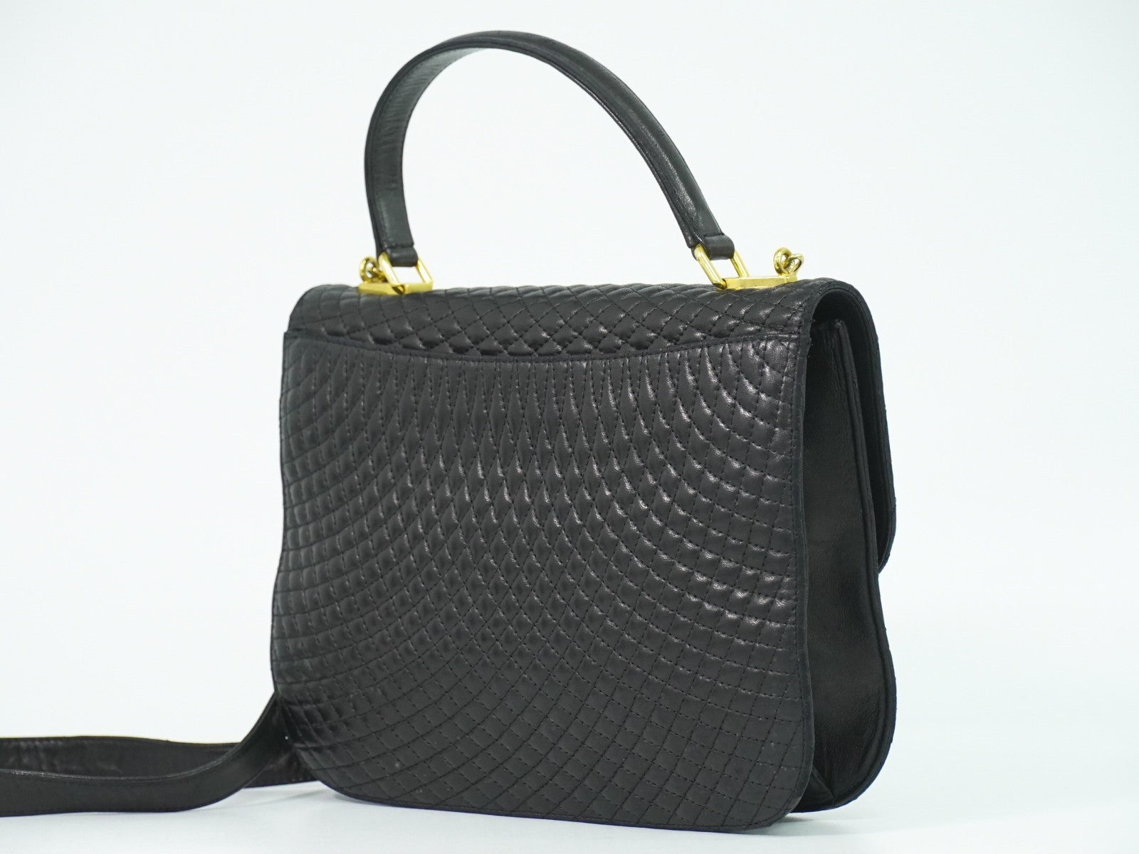 Bally Vintage Handbag Quilted Leather, BLACK, LEATHER, Handbag