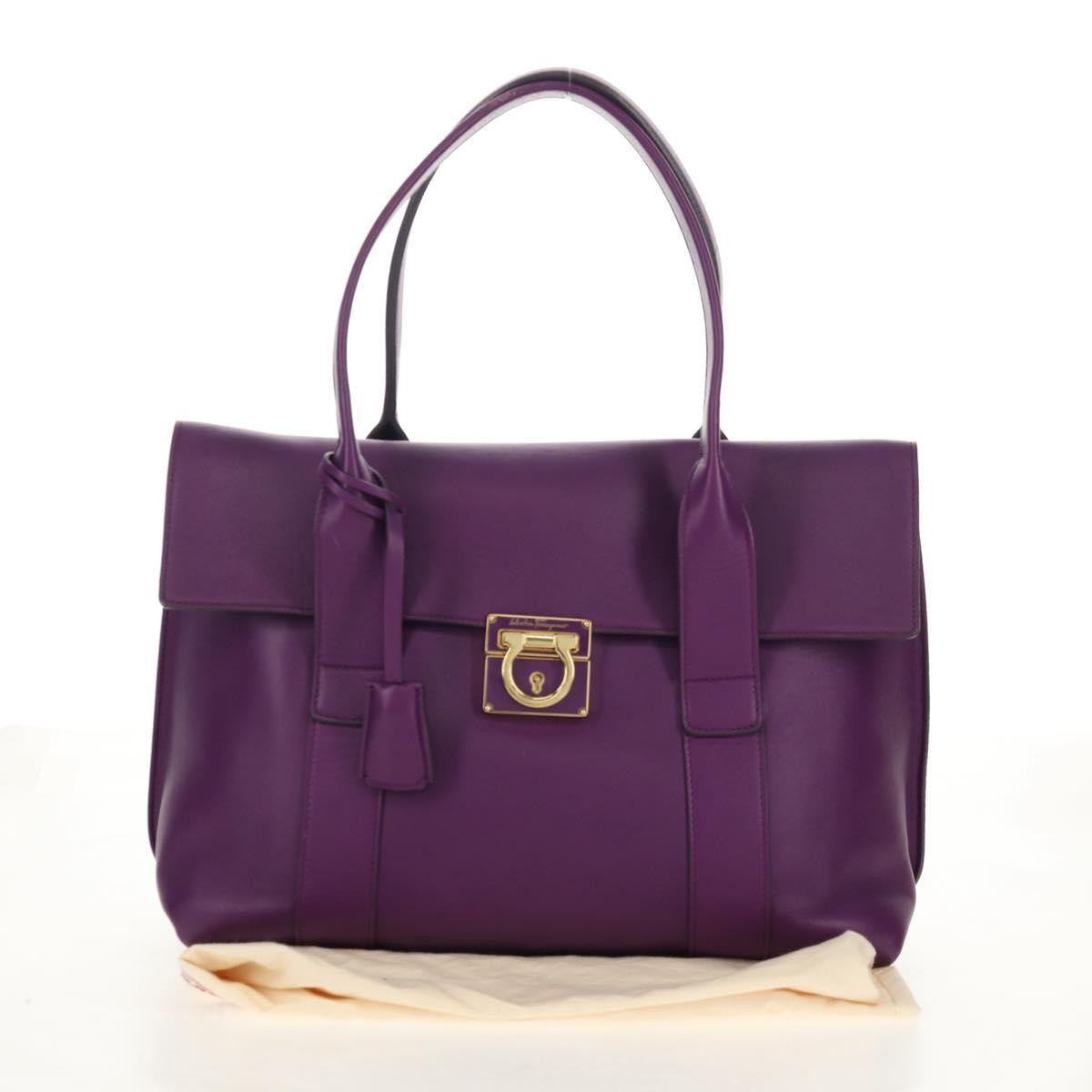 Salvatore Ferragamo Gancini Lock Flap Tote Leather, PURPLE, LEATHER, Handbag