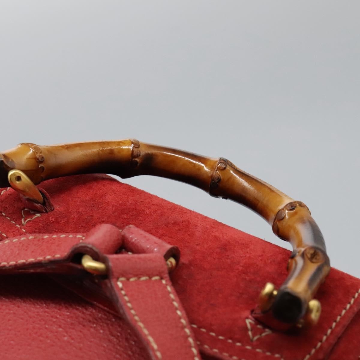 Gucci Vintage Bamboo Backpack Suede, RED, SUEDE, Backpack