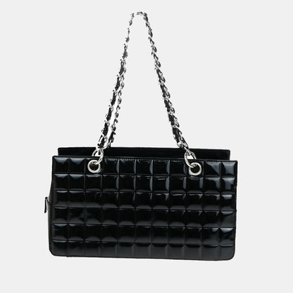 Chanel Chocolate Bar CC Zip Tote Quilted Patent, BLACK, PATENT_LEATHER, Shoulder bag