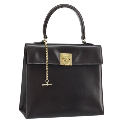 Celine Vintage Logo Top Handle Bag Leather, BROWN, LEATHER, Handbag