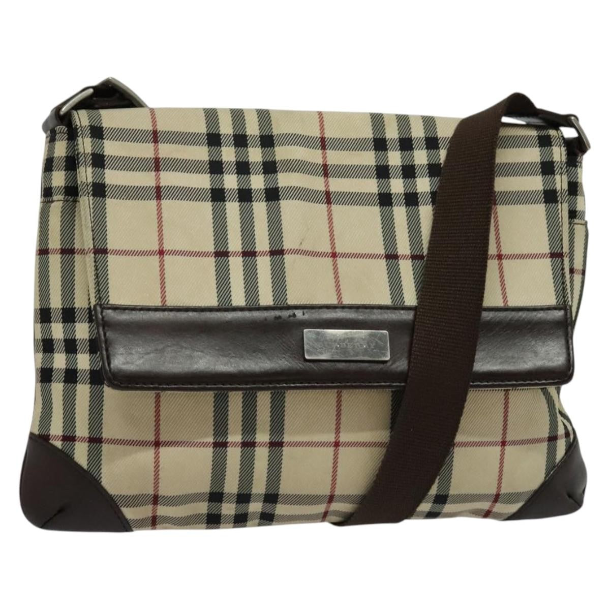 Burberry Vintage Flap Crossbody Bag Haymarket Canvas, Beige, Nylon, Shoulder Bag
