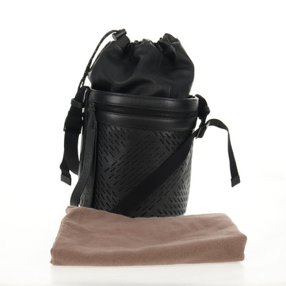 Bottega Veneta Paper Bucket Bag Perforated Leather, BLACK, LEATHER, Shoulder bag
