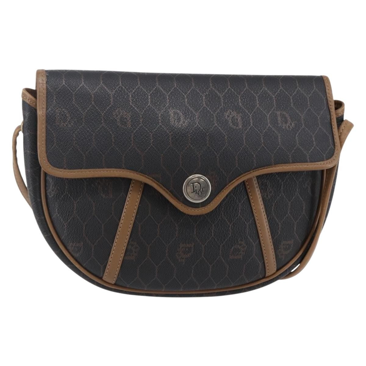 Christian Dior Vintage Honeycomb Flap Crossbody Bag Canvas and Leather, BLACK, CANVAS, Shoulder bag