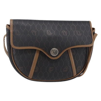 Christian Dior Vintage Honeycomb Flap Crossbody Bag Canvas and Leather, BLACK, CANVAS, Shoulder bag