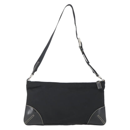 Prada Belted Shoulder Bag Tessuto with Leather, BLACK, NYLON, Shoulder bag