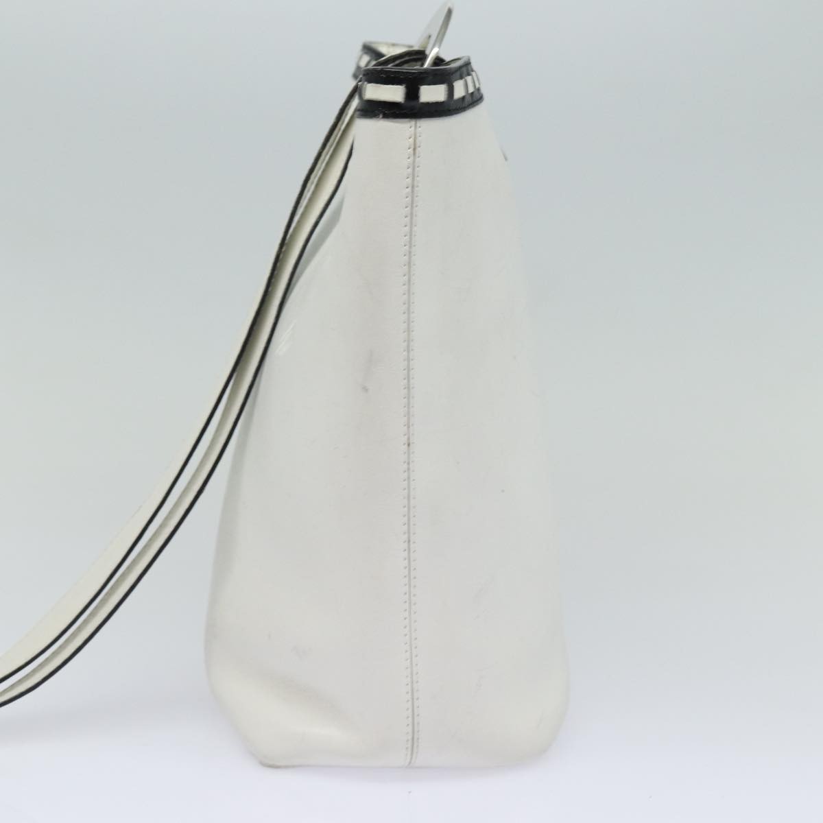 Celine Circle logo Leather, WHITE, LEATHER, Shoulder bag