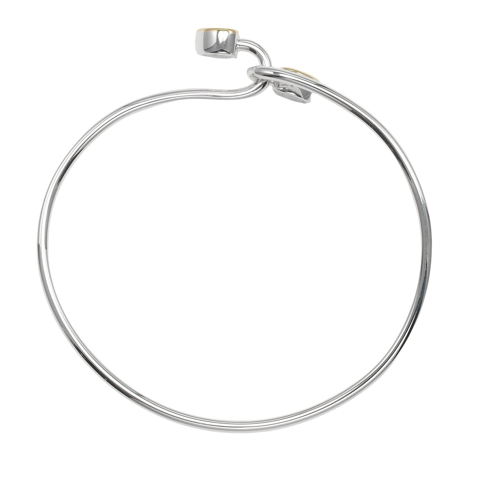 Tiffany & Co. Double Heart Lock Bangle Bracelet Sterling Silver with 18K Yellow Gold, SILVER, SILVER, Bracelet