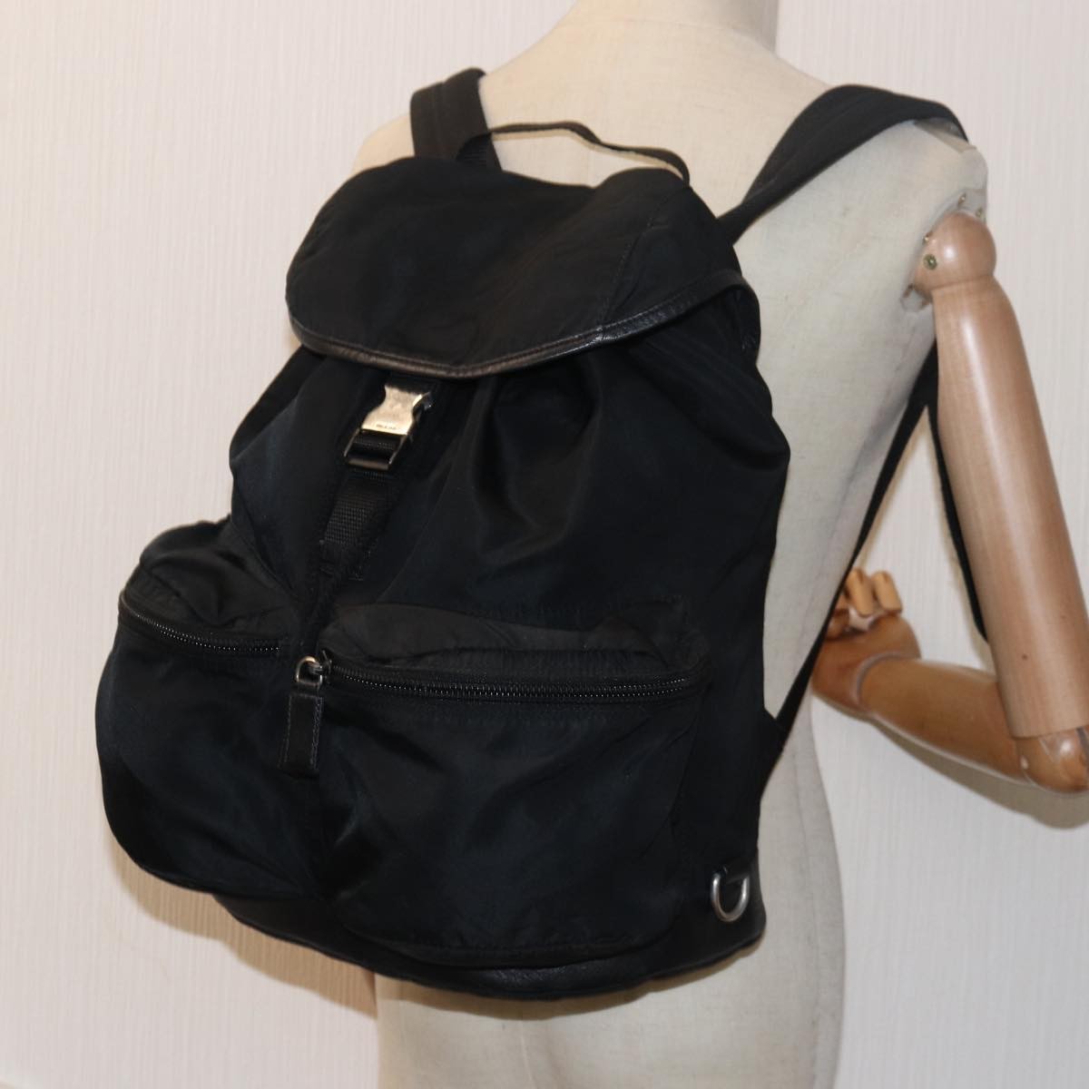 Prada Double Front Pocket Backpack Tessuto, BLACK, NYLON, Backpack