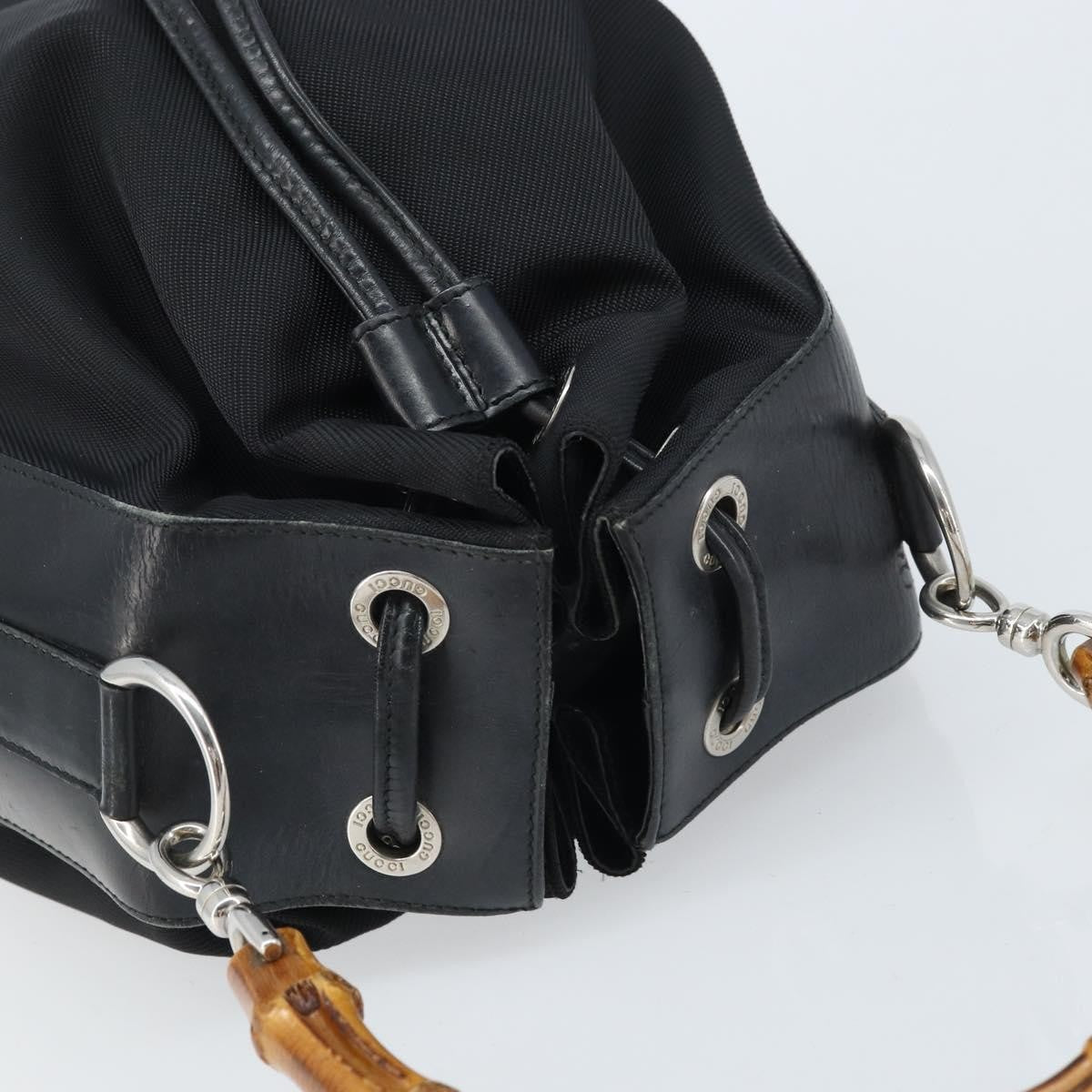 Gucci Vintage Bamboo Bucket Bag Nylon and Leather, Black, Nylon, Handbag