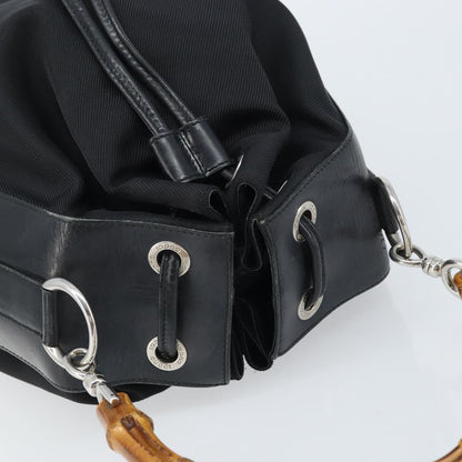 Gucci Vintage Bamboo Bucket Bag Nylon and Leather, Black, Nylon, Handbag