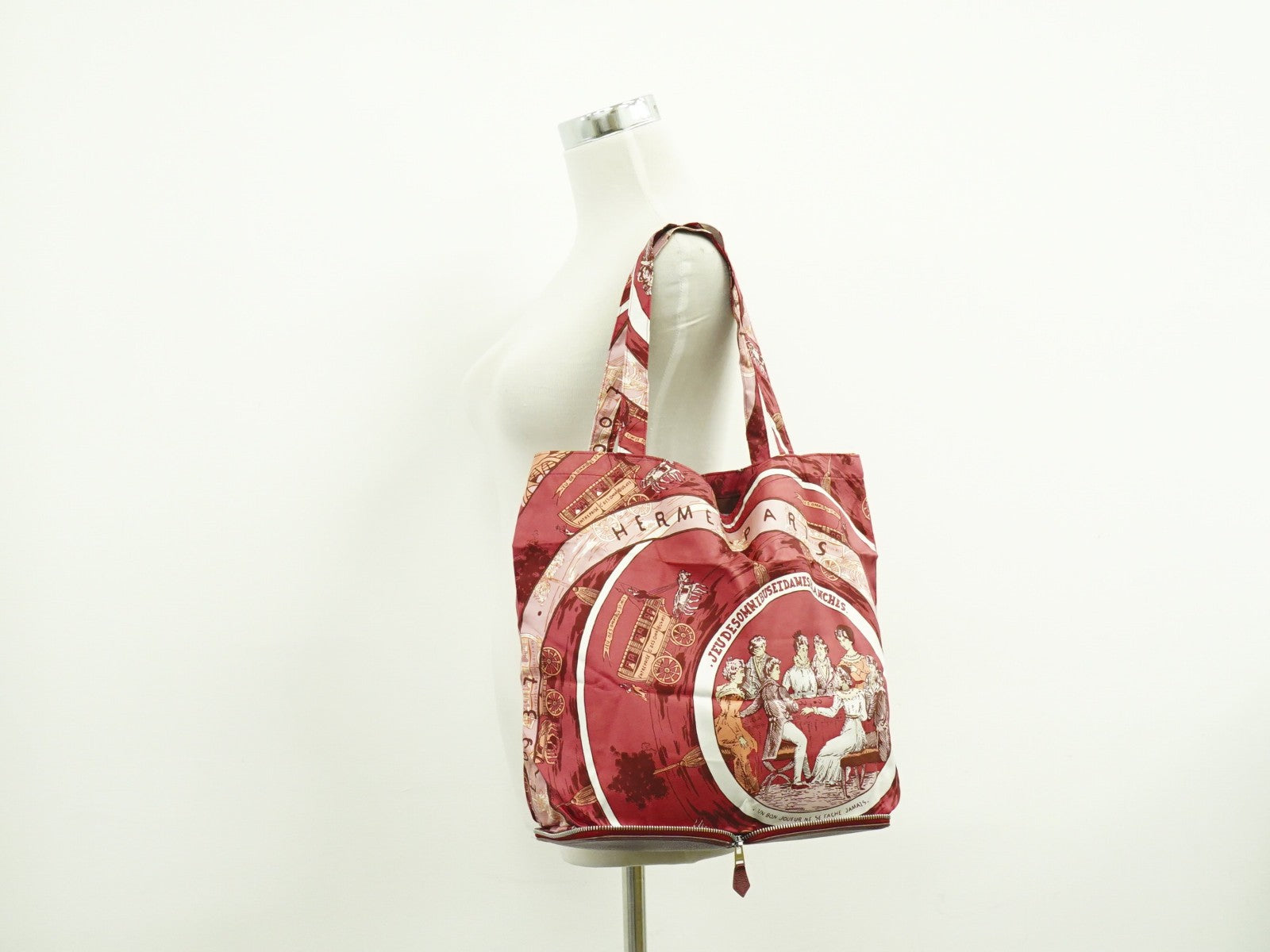 Hermes Silky Pop Tote Printed Silk, BURGUNDY, SILK, Tote bag