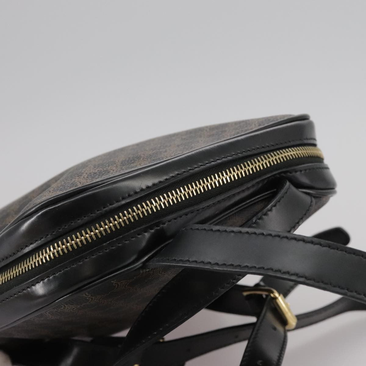 Celine Vintage Macadam Backpack Canvas and Leather, Black, Canvas, Backpack