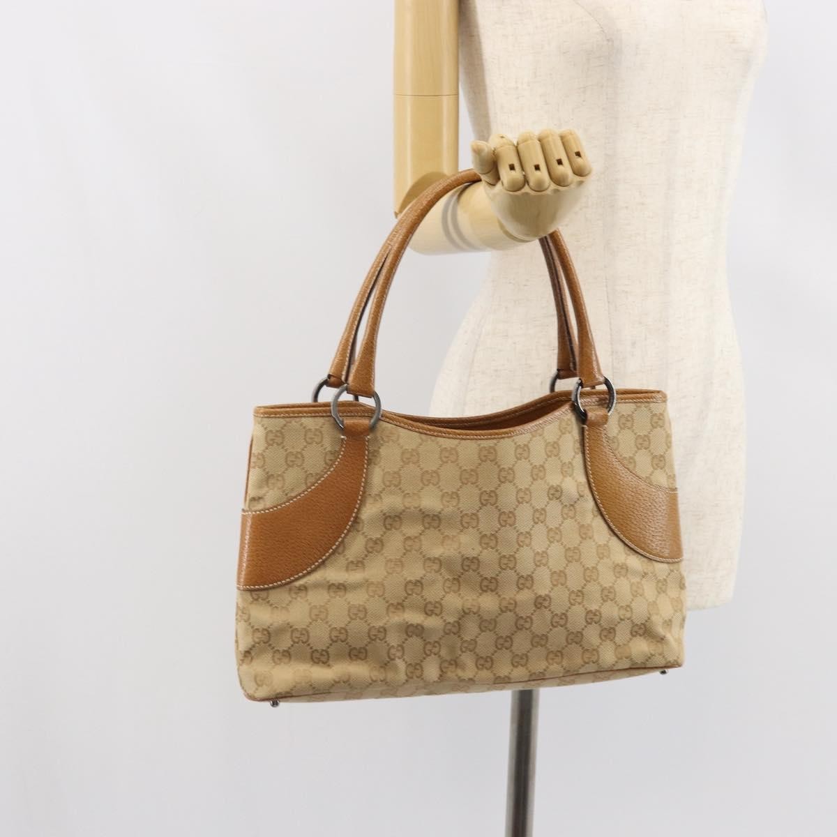 Gucci Vintage Ring Tote GG Canvas with Leather, BEIGE, CANVAS, Tote bag