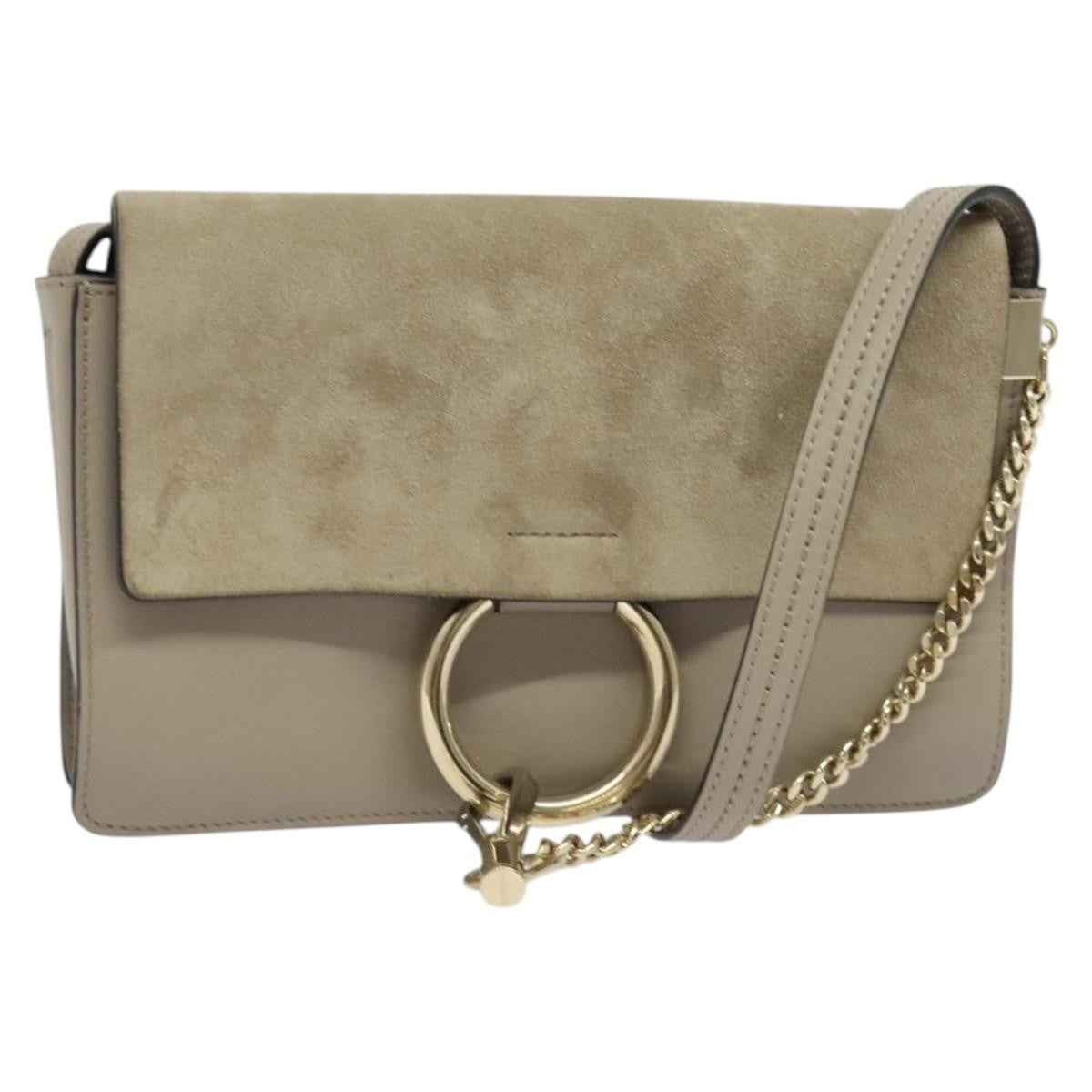 Chloe Faye Shoulder Bag Leather and Suede, GRAY, LEATHER, Shoulder bag