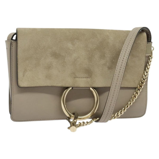 Chloe Faye Shoulder Bag Leather and Suede, GRAY, LEATHER, Shoulder bag
