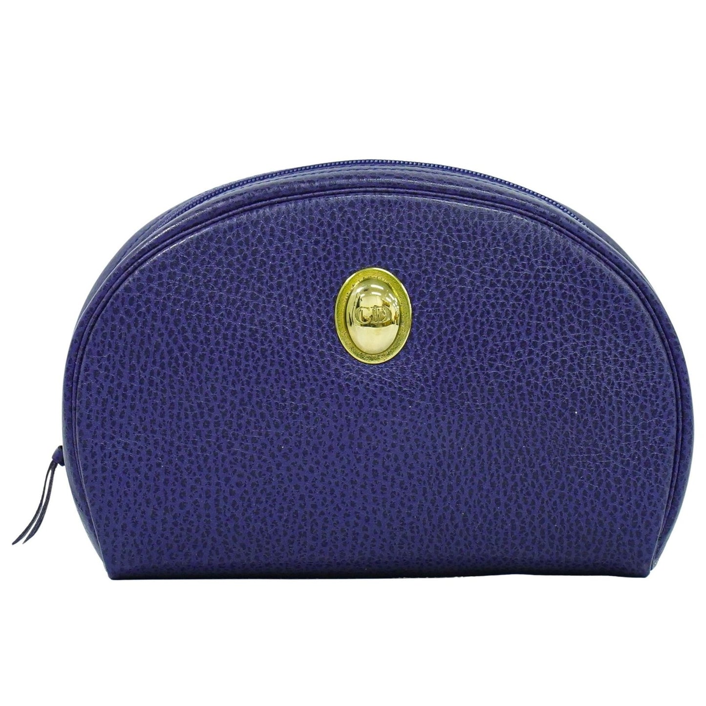 Christian Dior Vintage Zip Pochette Leather, BLUE, LEATHER, Clutche & pouche