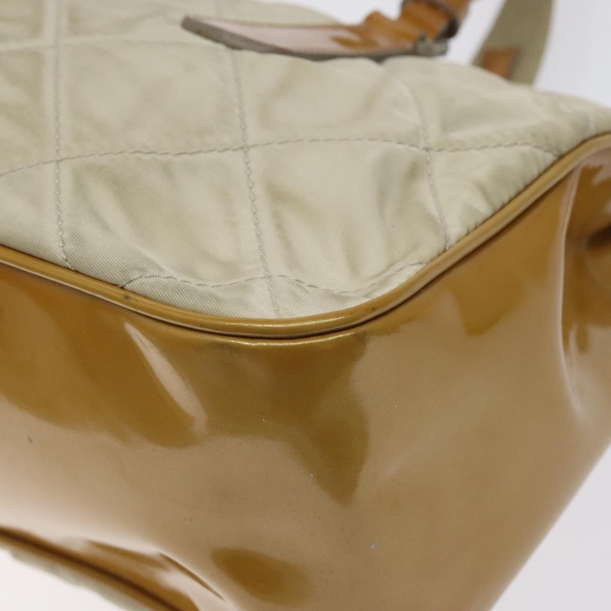 Prada Vintage Shoulder Bag Nylon and Patent Leather, BEIGE, NYLON, Shoulder bag
