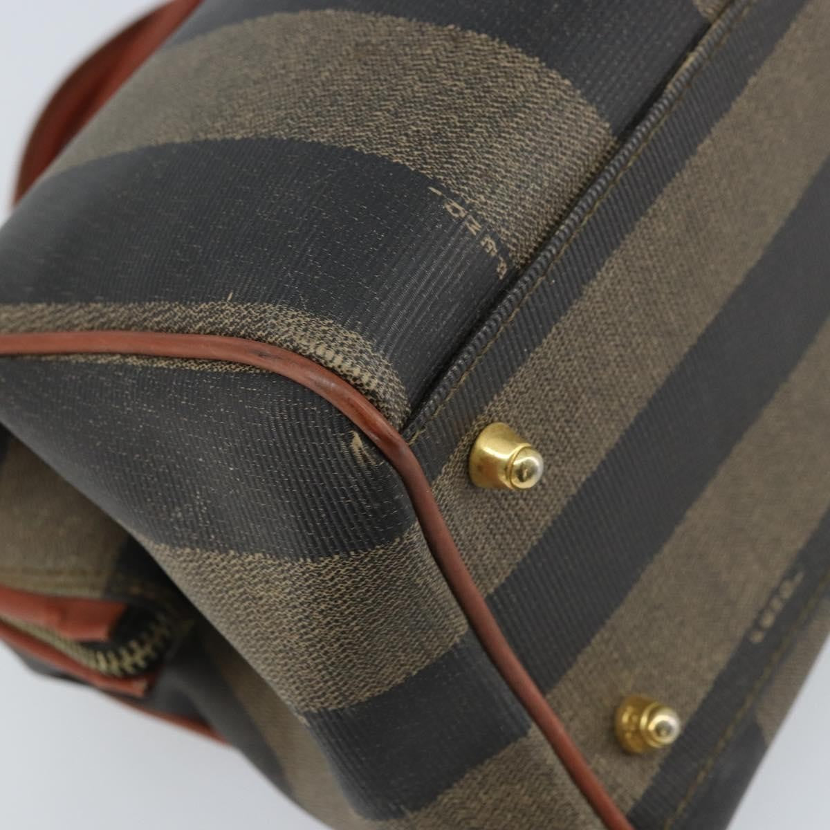 Fendi Vintage Pequin Convertible Boston Bag Coated Canvas, BROWN, CANVAS, Handbag