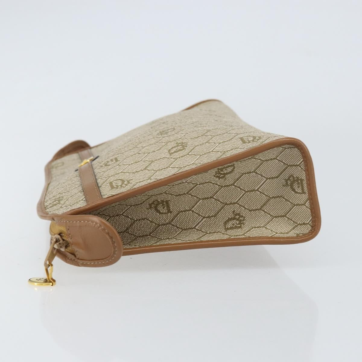 Christian Dior Vintage Honeycomb Zip Pouch Coated Canvas, Beige, Canvas, Clutch