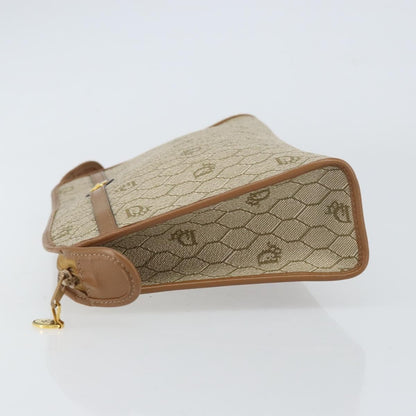 Christian Dior Vintage Honeycomb Zip Pouch Coated Canvas, Beige, Canvas, Clutch