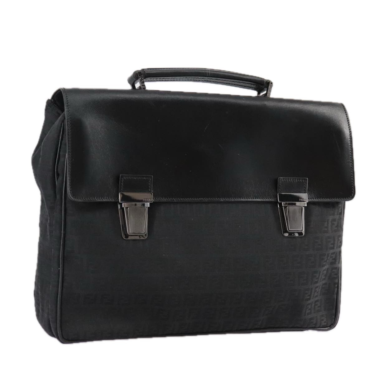 Fendi Convertible Pushlock Flap Satchel Zucca Canvas and Leather, BLACK, CANVAS, Briefcase