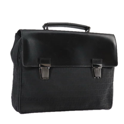 Fendi Convertible Pushlock Flap Satchel Zucca Canvas and Leather, BLACK, CANVAS, Briefcase