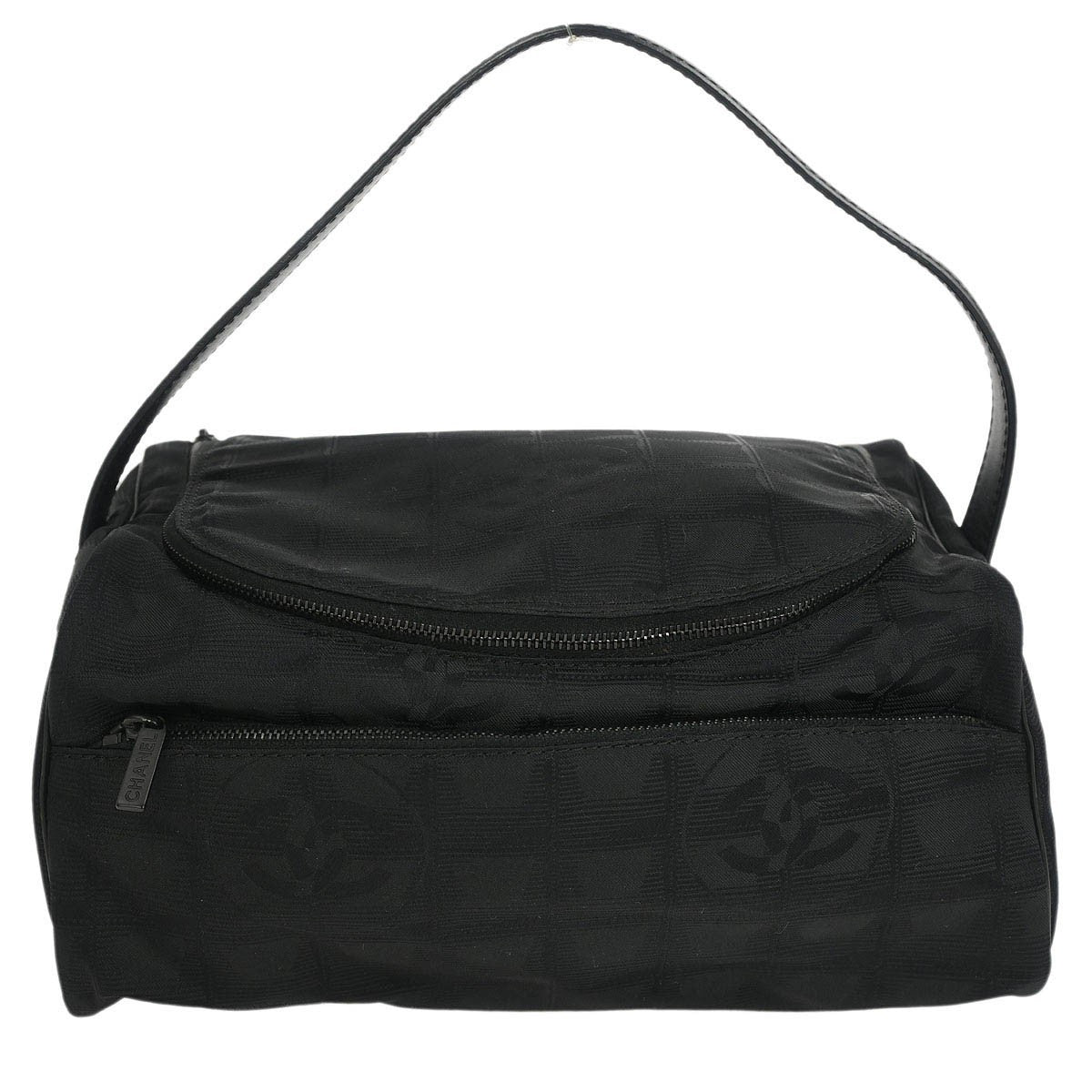 Chanel Travel Line Barrel Bag Nylon, BLACK, NYLON, Handbag