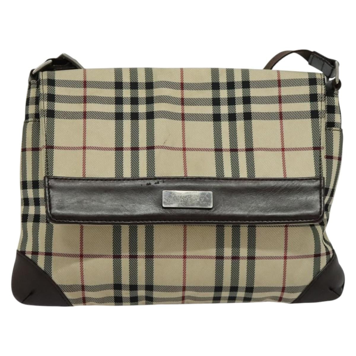 Burberry Vintage Flap Crossbody Bag Haymarket Canvas, Beige, Nylon, Shoulder Bag