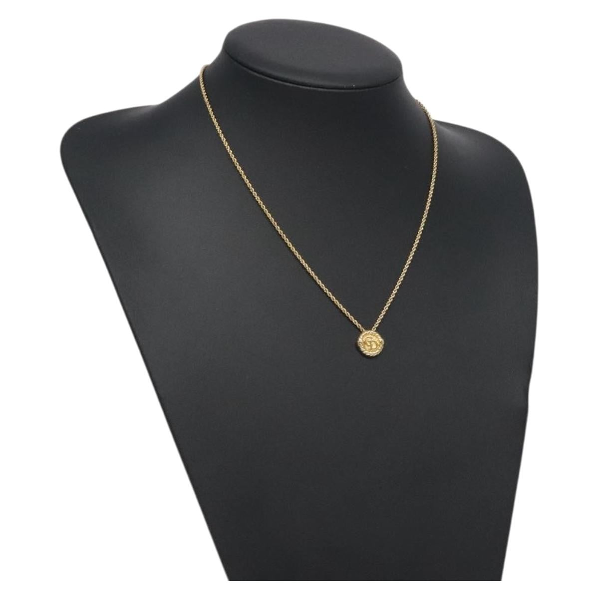 Christian Dior Vintage Logo Round Pendant Necklace Metal, GOLD, METAL, Necklace