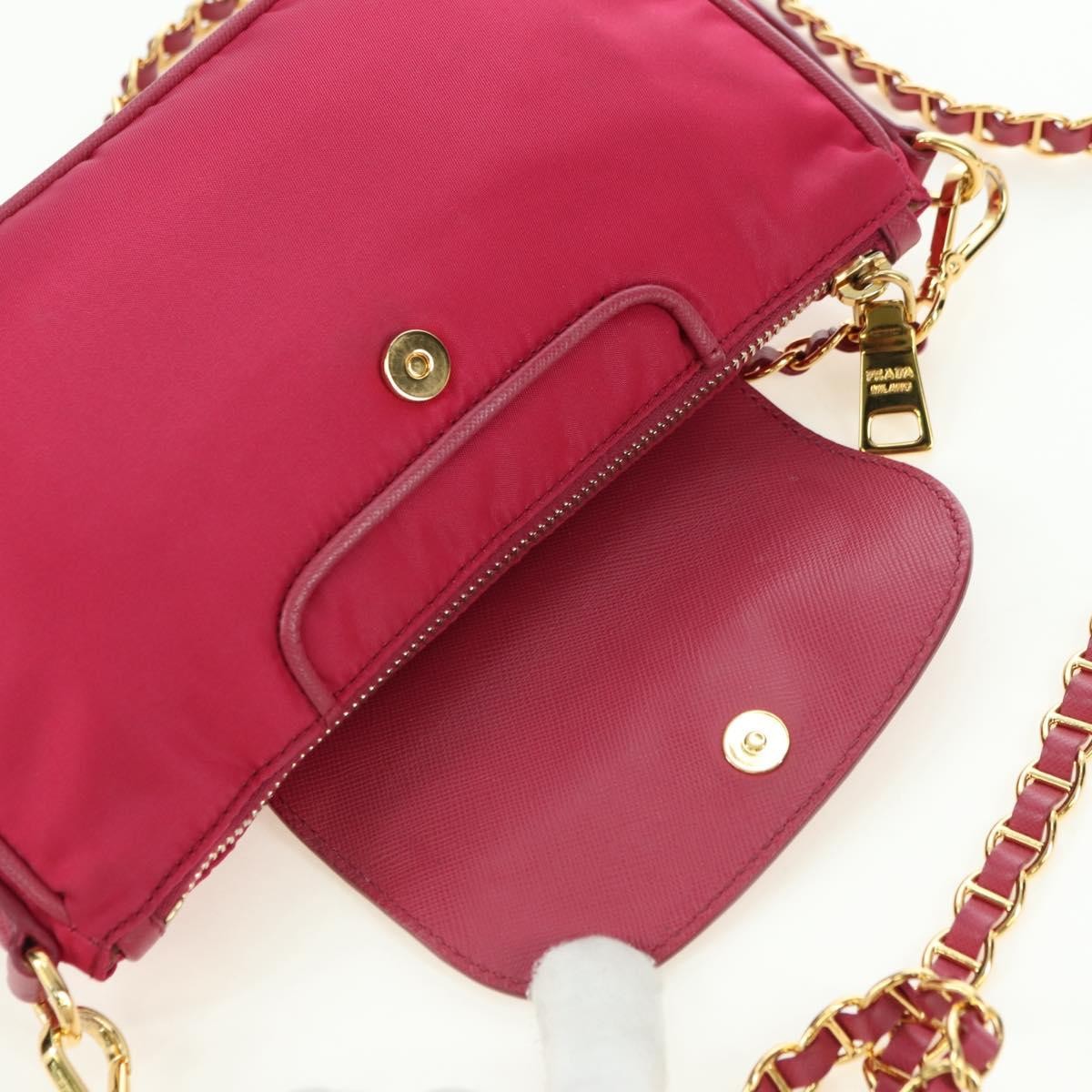 Prada Chain Crossbody Bag Tessuto and Saffiano Leather, Pink, Nylon, Shoulder Bag