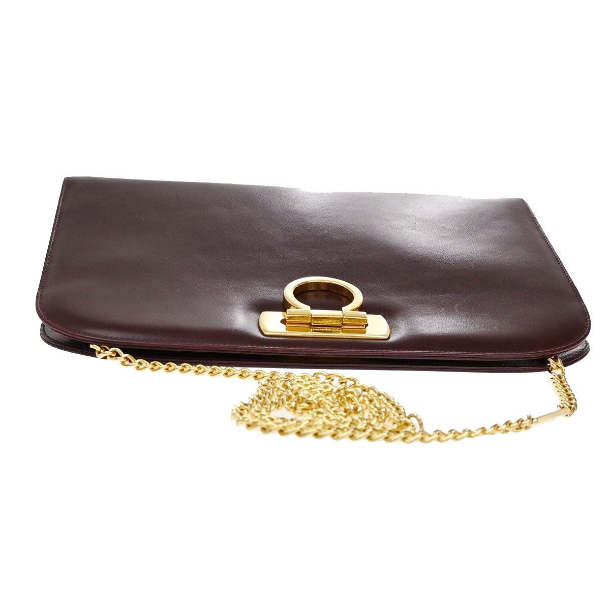 Salvatore Ferragamo Vintage Gancini Chain Shoulder Bag Leather, BURGUNDY, LEATHER, Shoulder bag