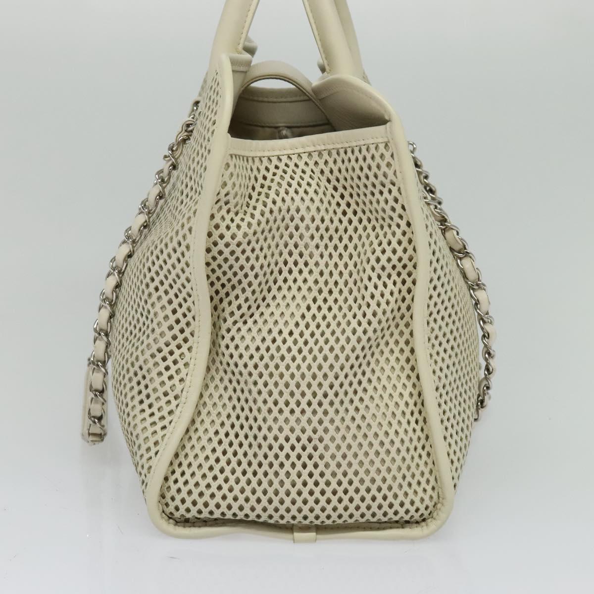 Chanel Deauville Tote Perforated leather, WHITE, LEATHER, Tote bag