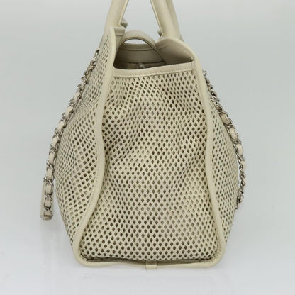 Chanel Deauville Tote Perforated leather, WHITE, LEATHER, Tote bag