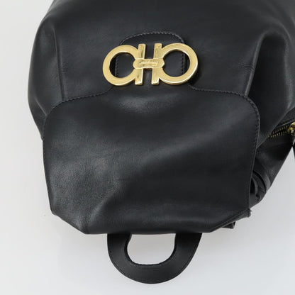 Salvatore Ferragamo Gancini Backpack Leather, BLACK, LEATHER, Backpack