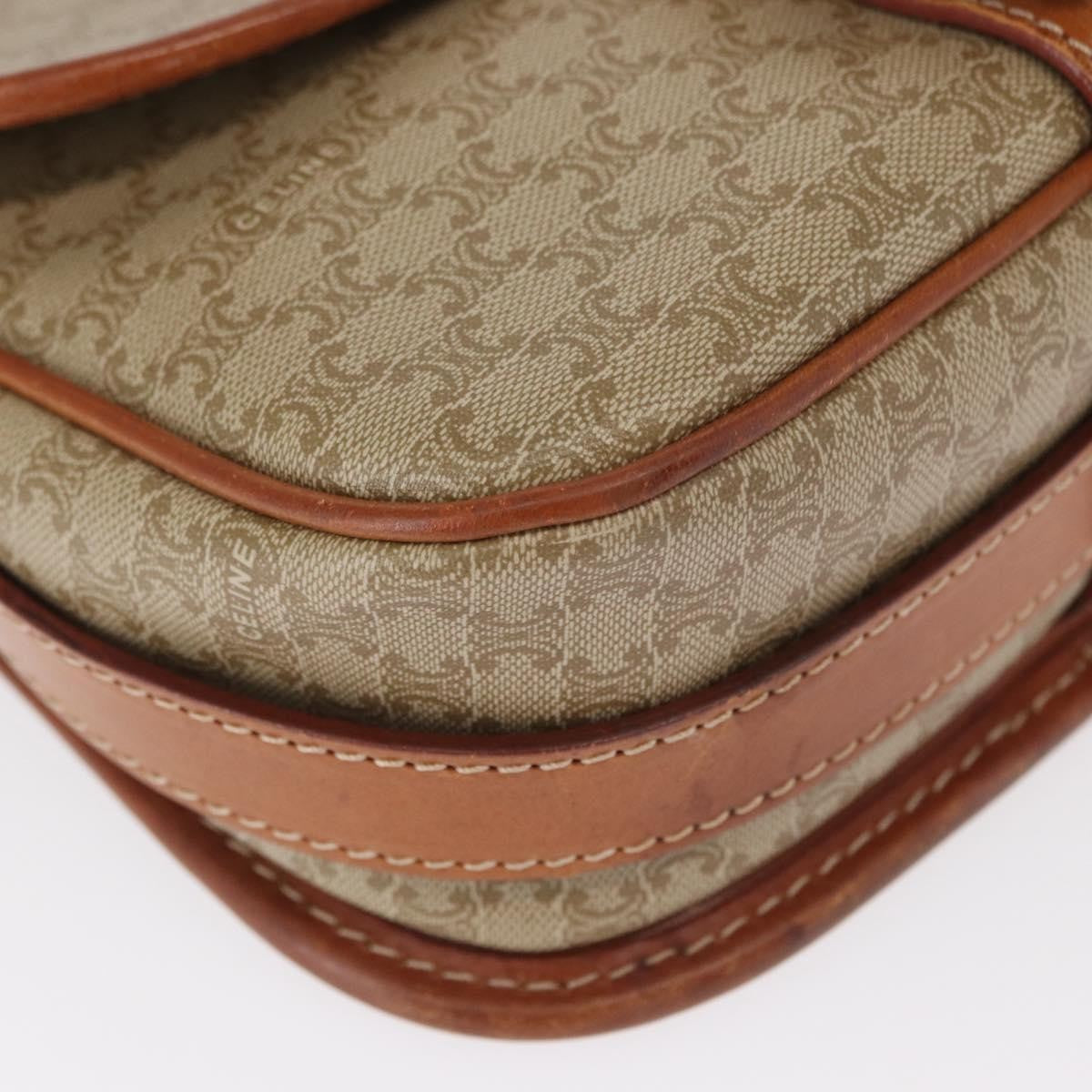Celine Vintage Macadam Shoulder Bag Canvas and Leather, BEIGE, CANVAS, Shoulder bag