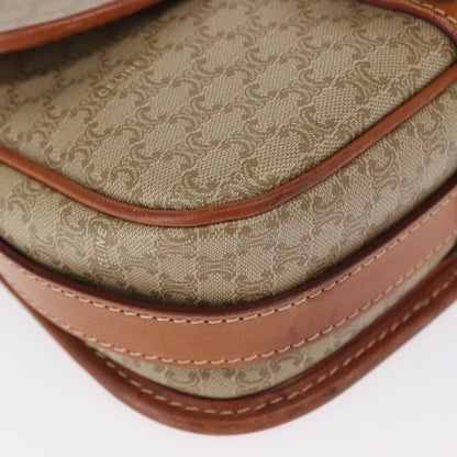 Celine Vintage Macadam Shoulder Bag Canvas and Leather, BEIGE, CANVAS, Shoulder bag