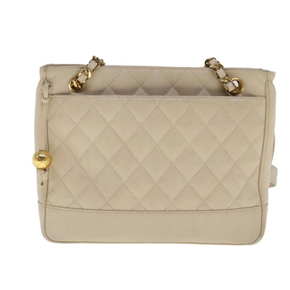 Chanel Vintage Slit Pocket Shoulder Bag Quilted Caviar, Beige, Leather, Shoulder Bag