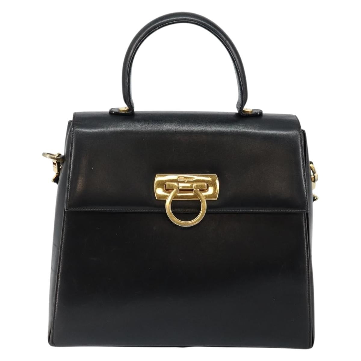Salvatore Ferragamo Gancini Convertible Top Handle Bag Leather, BLACK, LEATHER, Handbag