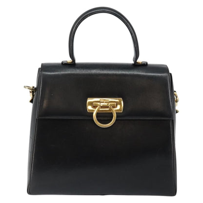 Salvatore Ferragamo Gancini Convertible Top Handle Bag Leather, BLACK, LEATHER, Handbag