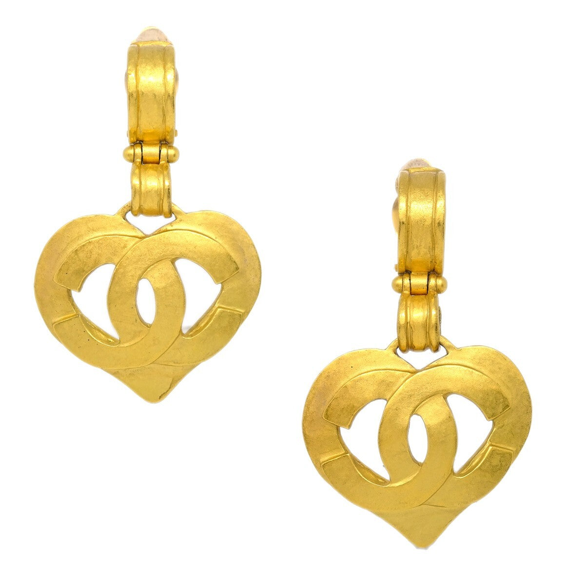 Chanel Vintage CC Heart Cut Out Drop Clip-On Earrings Metal, GOLD, GOLD_PLATED, Earrings