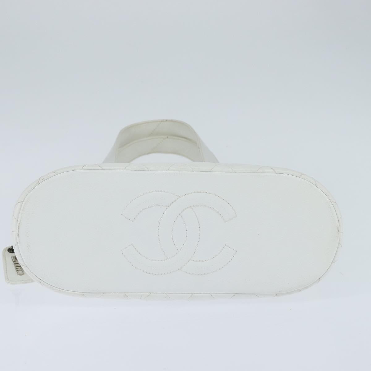 Chanel Vintage CC Zip Around Bowler Bag Quilted Caviar, WHITE, LEATHER, Tote bag